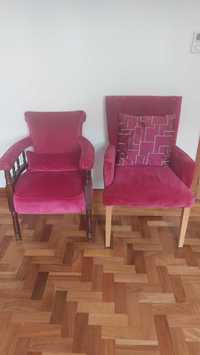 Two differerent purple velvet covered chairs