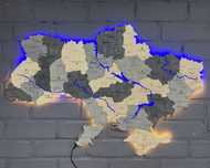 Дерев'яна 3Д карта України з підсвіткою річок карта Украины на стену
