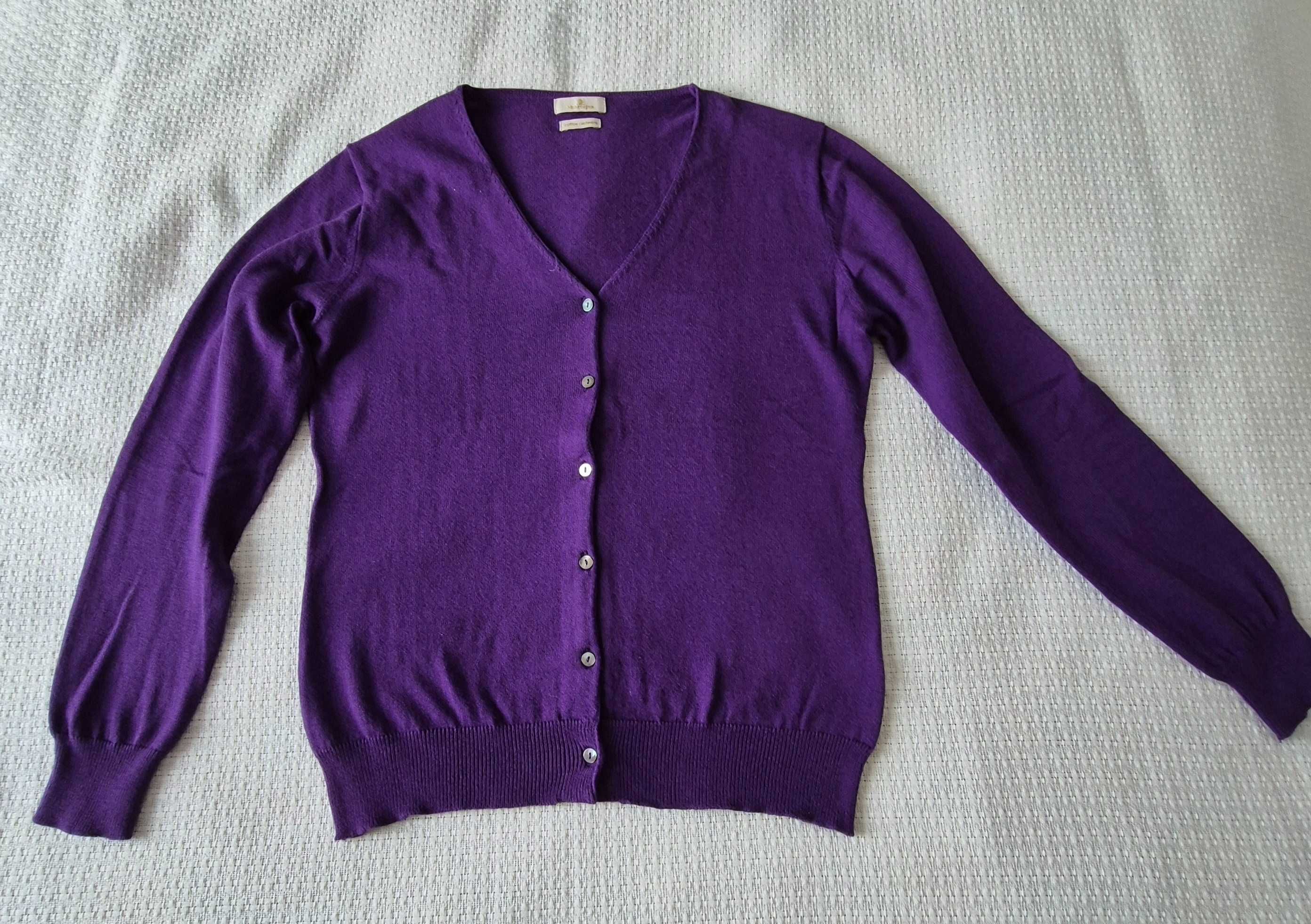 Sweter damski rozpinany fiolet bawełna kaszmir Munrospun