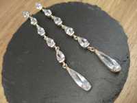 Eleganckie długie kolczyki srebrne 925 z kryształem górskim wiszące