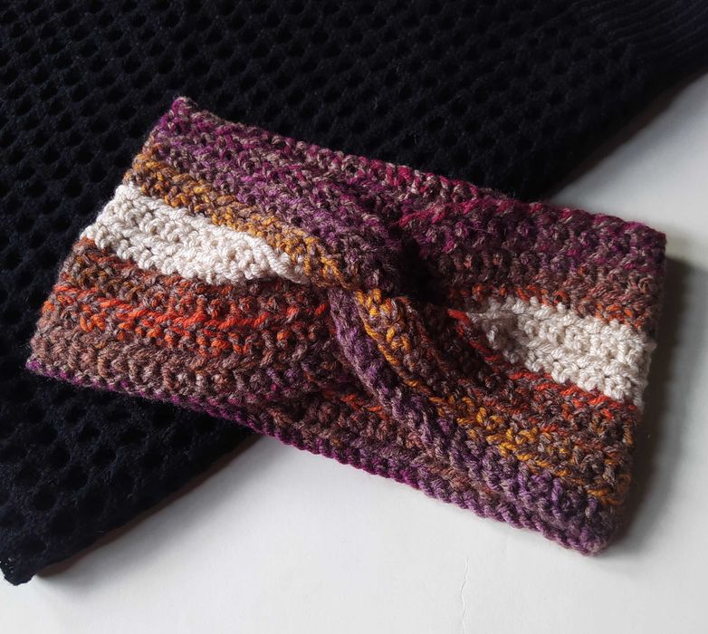 Szydełkowa Opaska Twist Batik Przeplatana Handmade