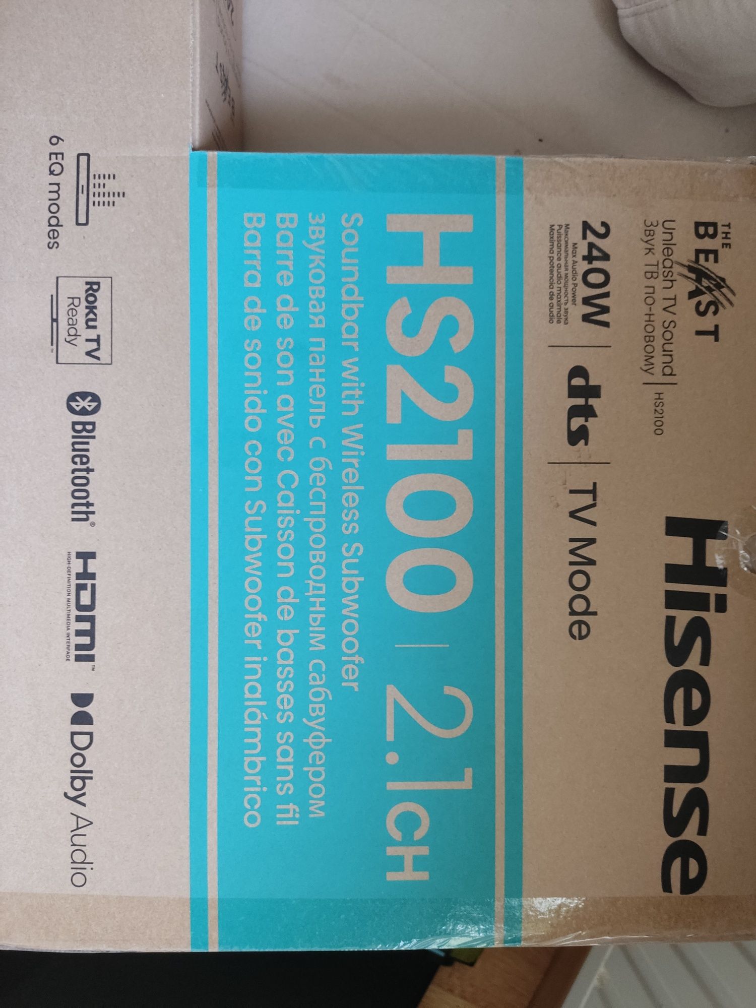 Nowy Soundbar HISENSE HS2100 Czarny 2.1-kanałowy, Bezprzewodowy subwoo