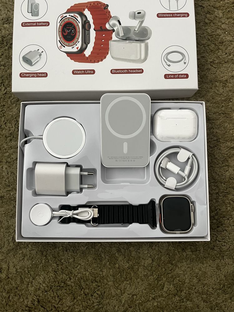 Acessorios iPhone Kit 6 em 1 - Smartwatch Ultra/ Inpods/ PowerBank Mag