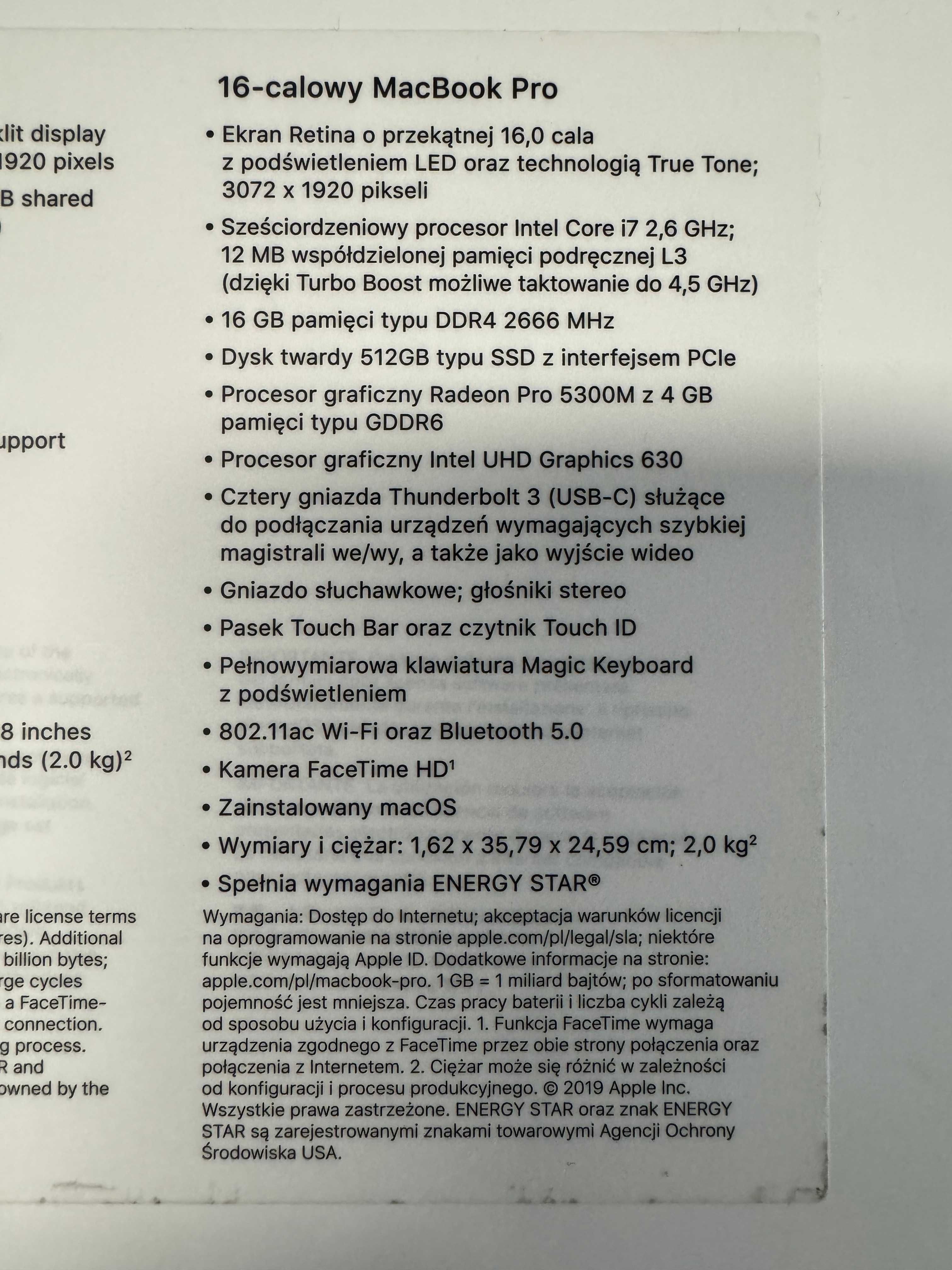 MacBook Pro 16-calowy,  i7 2,6 GHz 16 GB  jak NOWY, OKAZJA!