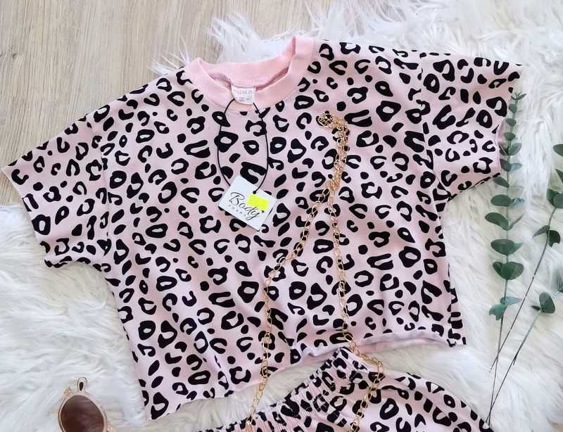 NOWY komplet szorty t-shirt oversize panterka 110cm 116cm 5-6 lat