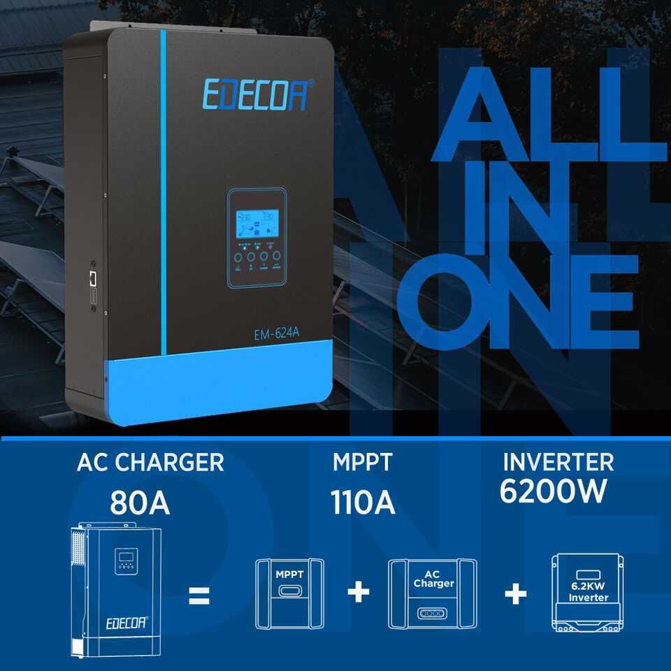 Гібридний інвертор EDECOA ЕМ-624А 6200W 48V MPPT 110A PV 55-450VDC BMS