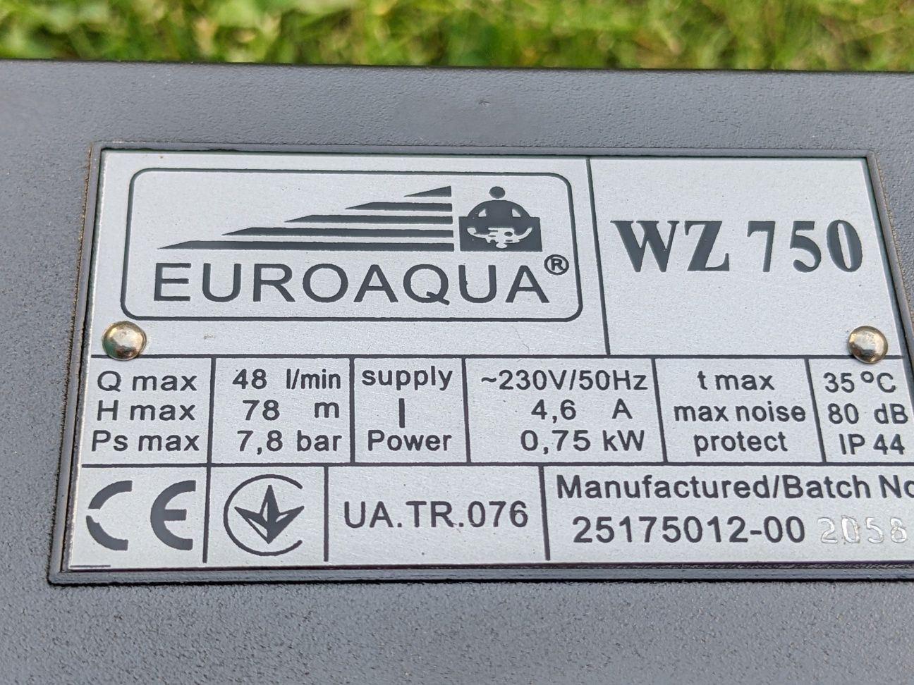 Насос для полива високого тиску 7 бар WZ 750 EUROAQUA