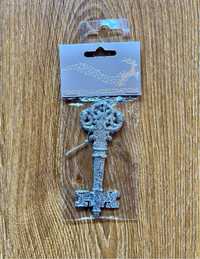 Świąteczna dekoracja piękny srebrny klucz 11,5 cm