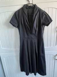 Nowa sukienka midi elegancka zakładana zbierana czarna pasek