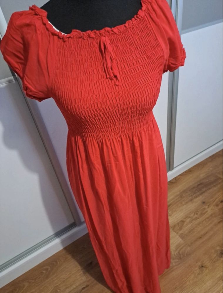 Czerwona sukienka z viscozy renee maxi dluga petnia hiszpanka S