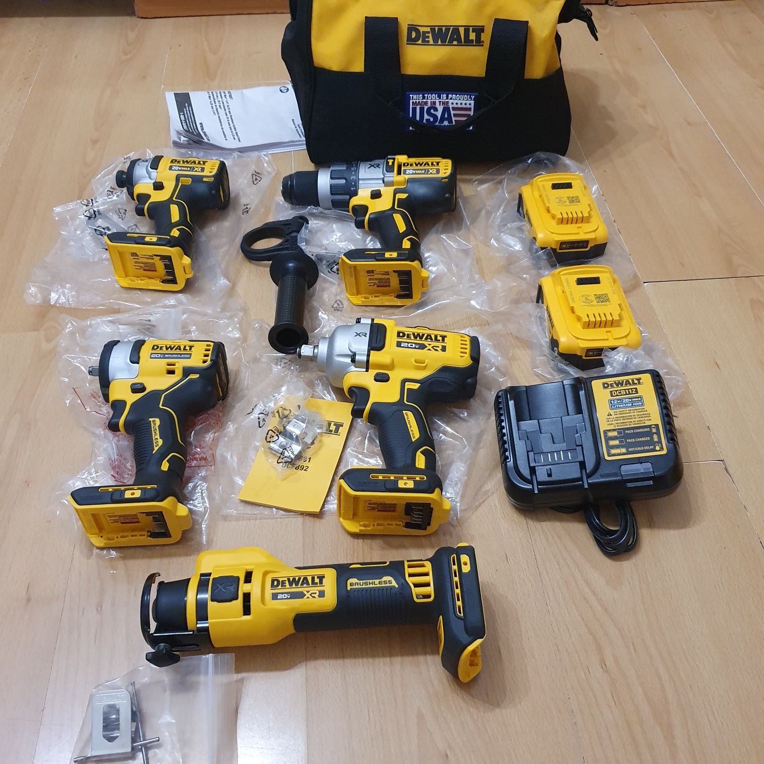 Dewalt 20V zestaw narzędzi, klucz udarowy,frezarka do płyt GK,wkretark