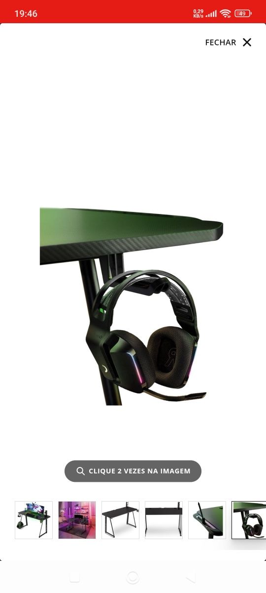 Secretária e Mesa de Jogos Ergonómica Gameplay Pro Carbon Green com Su