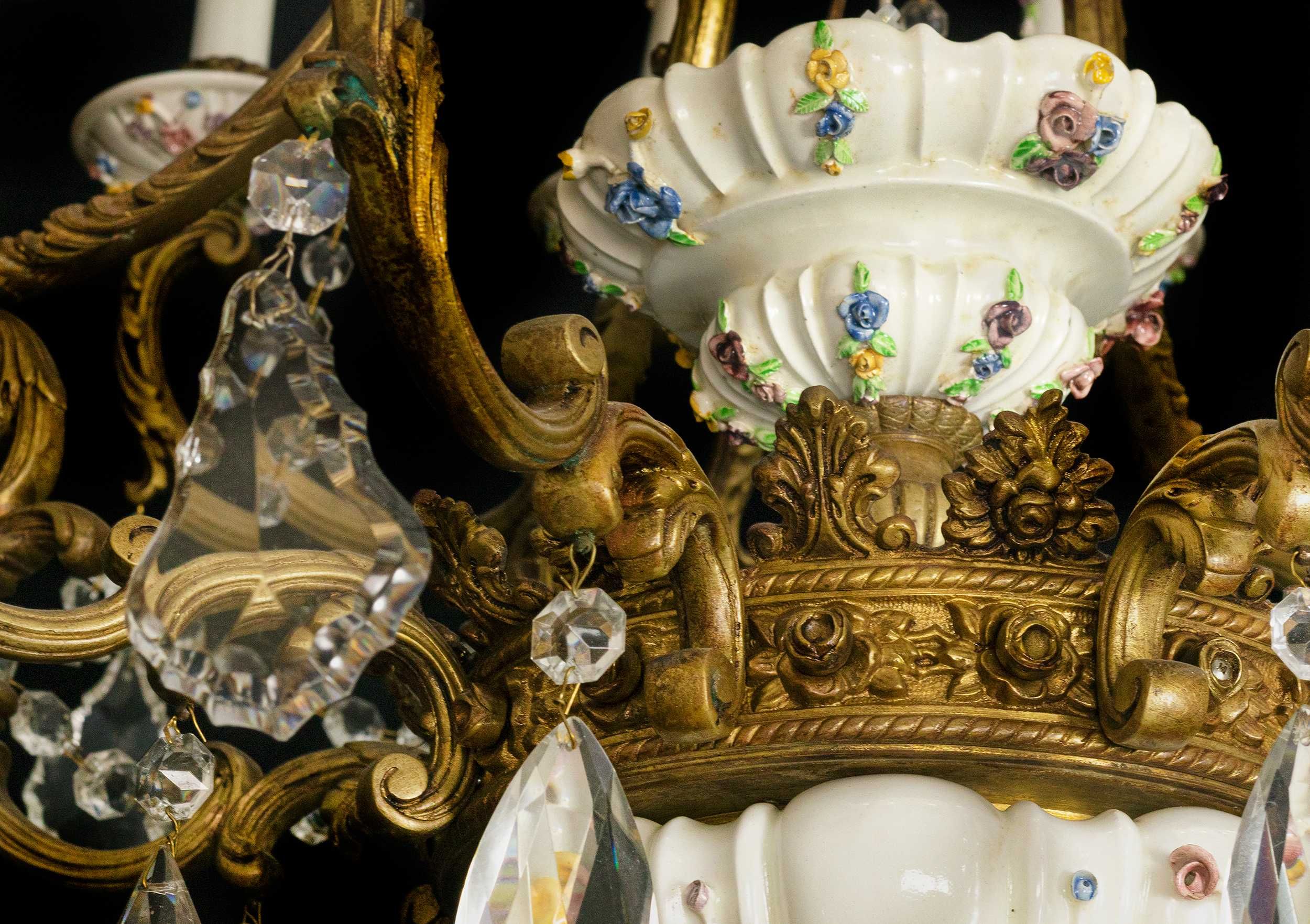 Candeeiro lustre bronze cristal porcelana Meissen | século XIX