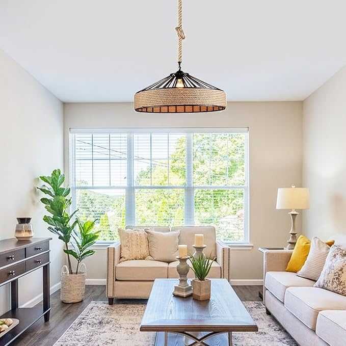Lampa wisząca Boho Vintage z ratanu, E27, Ø30 cm, regulowana wysokość