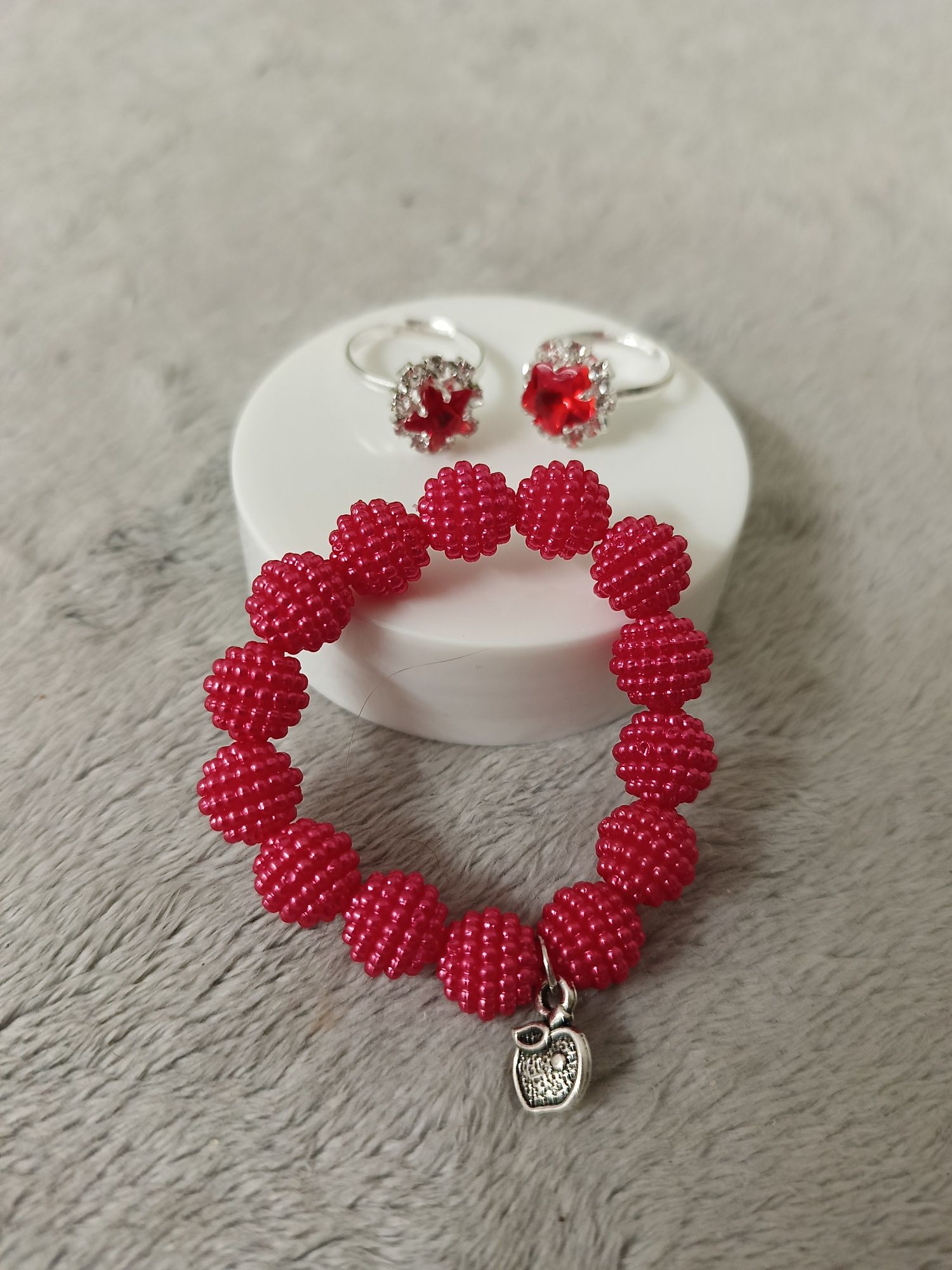 Biżuteria dla dziewczynki czerwona bransoletka i 2 pierścionki