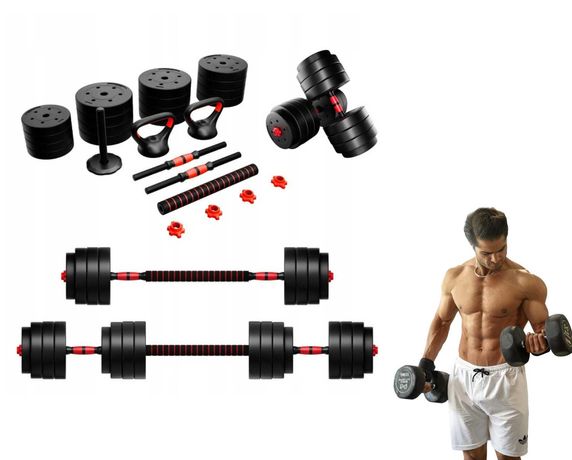 Zestaw Hantli Bitumicznych Hantle Sztanga 45kg Duży Porządny Trening