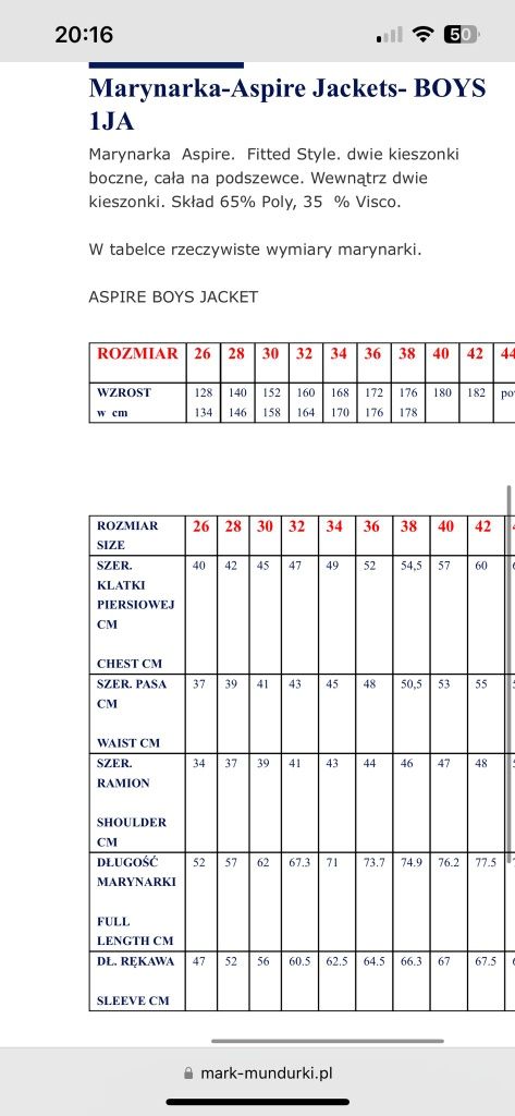 Marynarka ZSŁ Technikum Łączności rozmiar 38