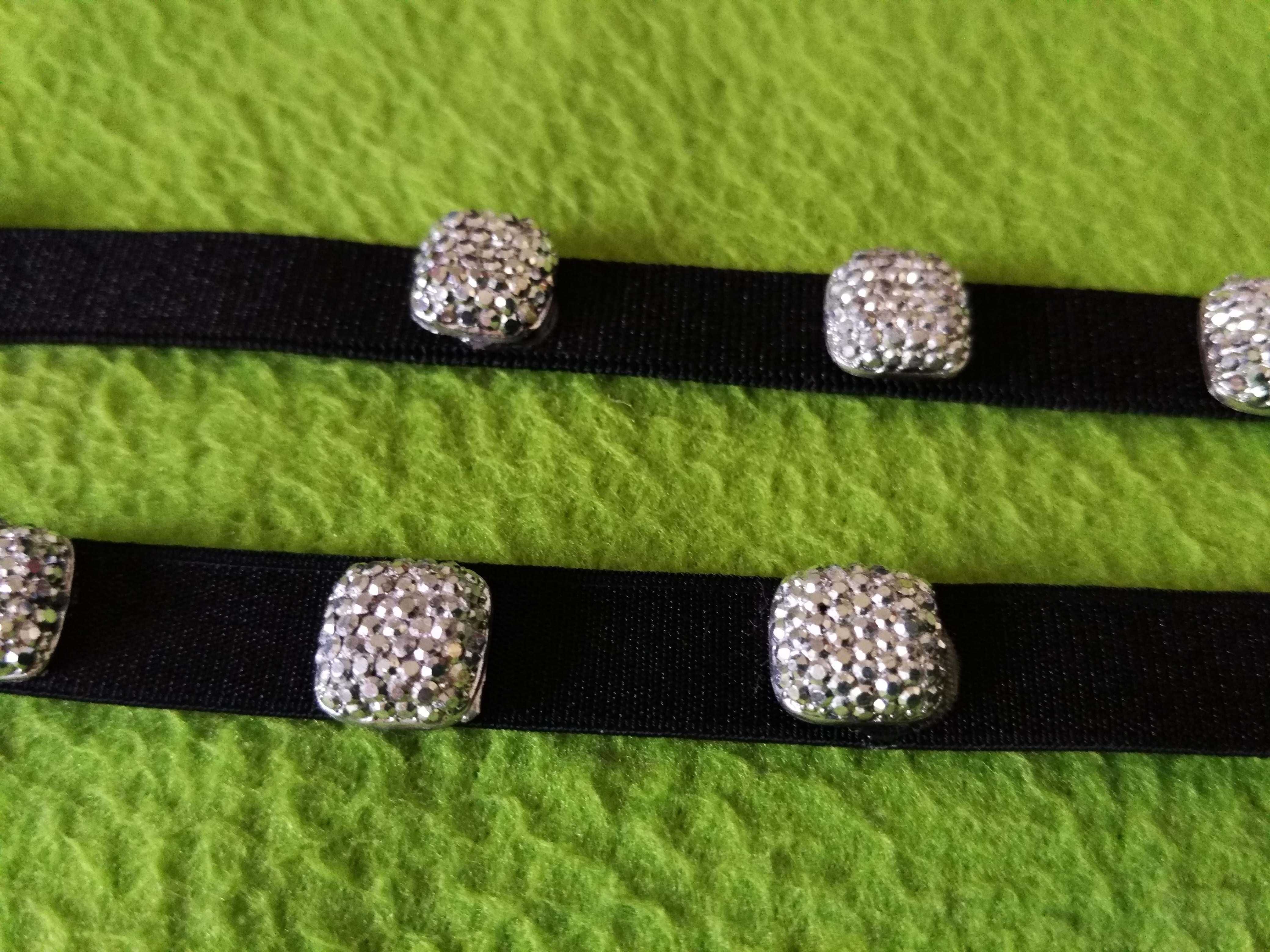 Czarne eleganckie glamour naramki do stanika z krysztalkami ramiączka