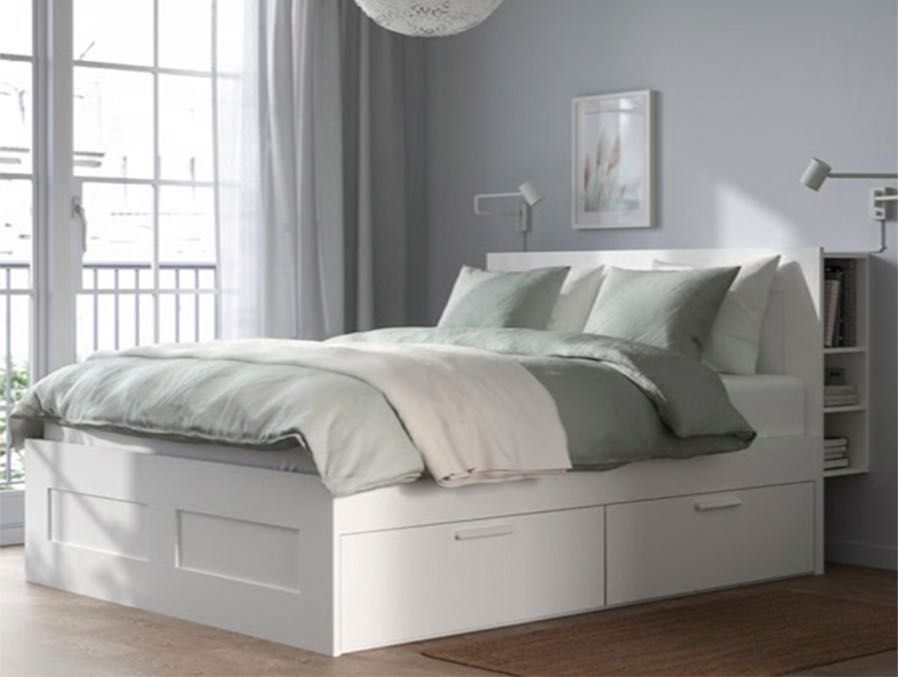 Cama casal con arrumaçao e cabeceira Brimnes Ikea perfeito estado