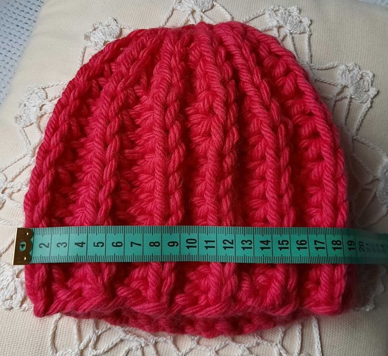 J.nowa cudna fuksja gruba ciepła czapka wełniana warkocze różowa XS S