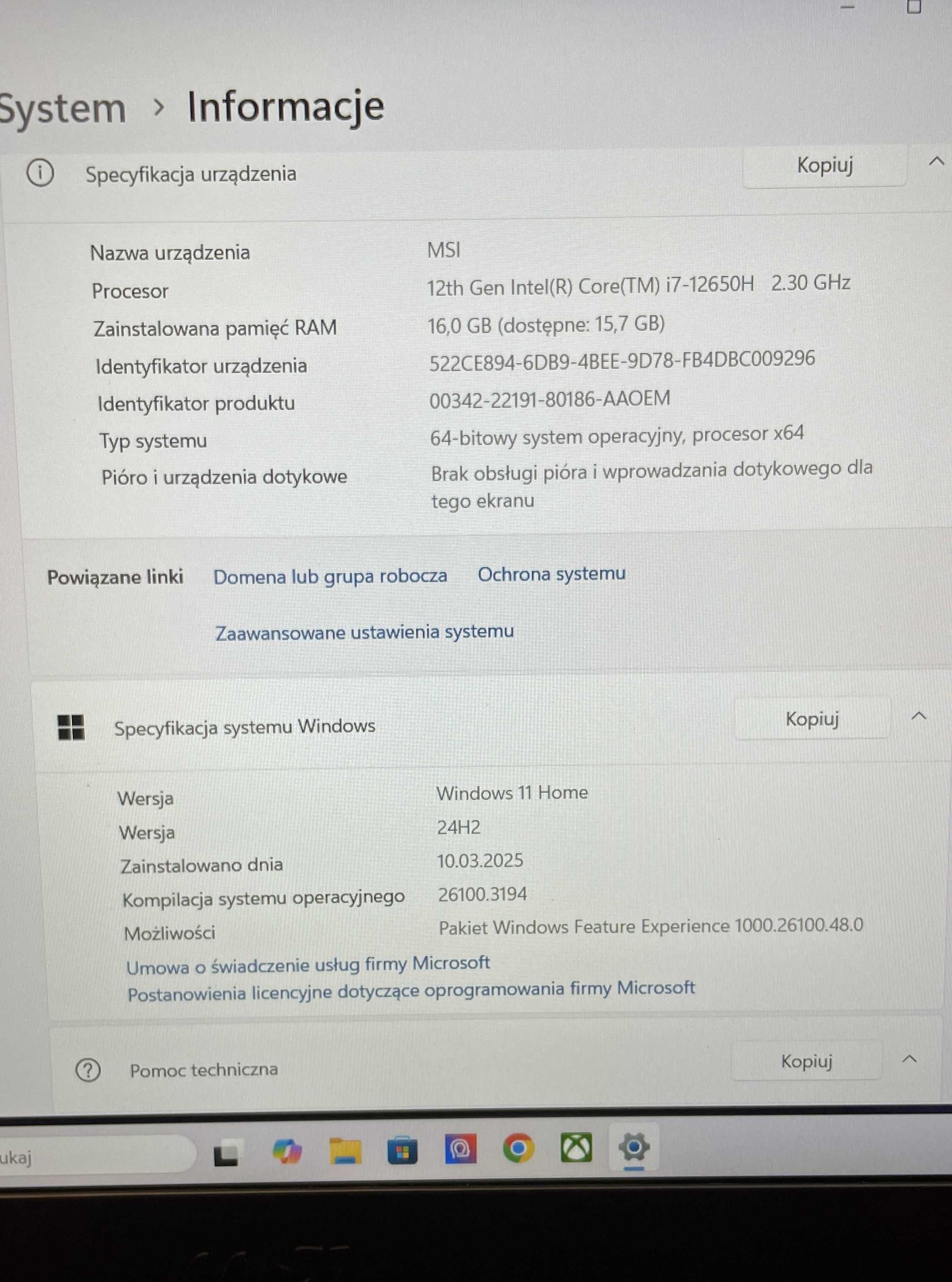 Notebook gamingowy MSI GF63 12UC i7, 16/512, RTX 3050, 144Hz /ST