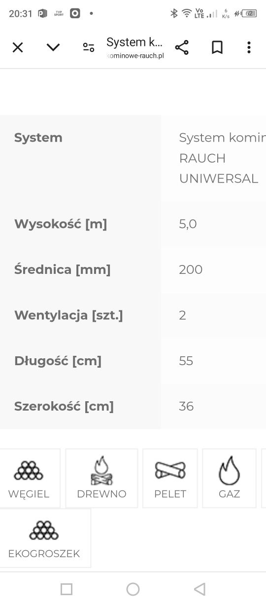Komin systemowy Rauch fi 200, dwie wentylacje