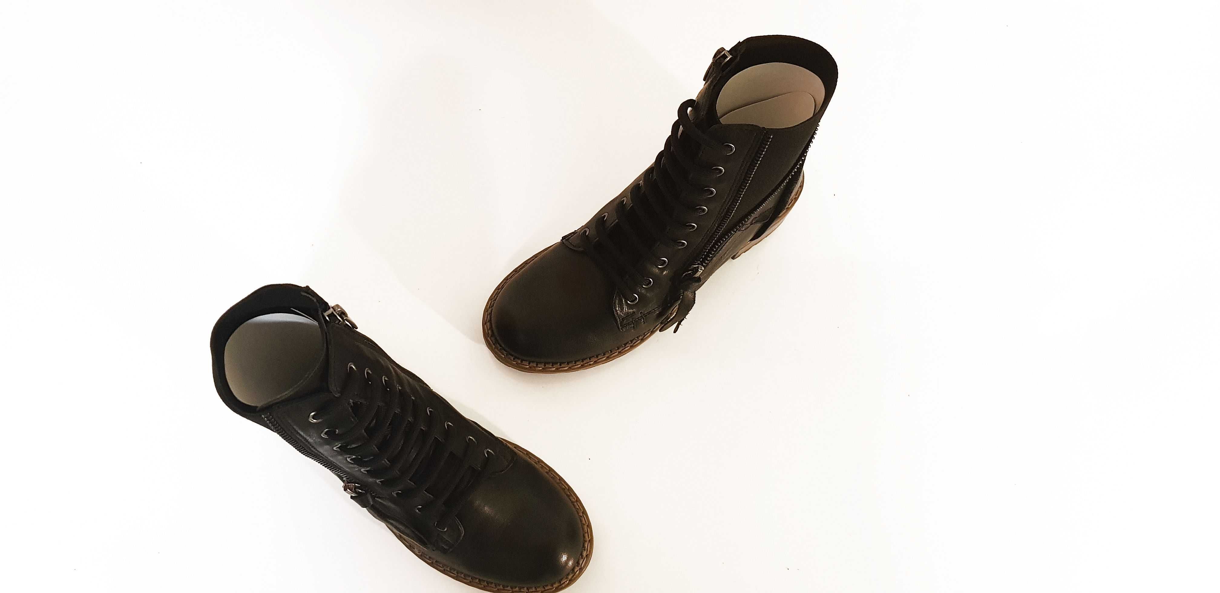 Botki damskie workery MANITU 960338/01 skóra czarne r. 36,37,38,39,40