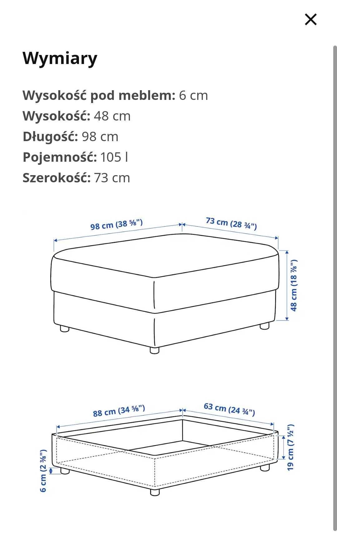 Sofa Vimle wraz z podnóżkiem ze schowkiem