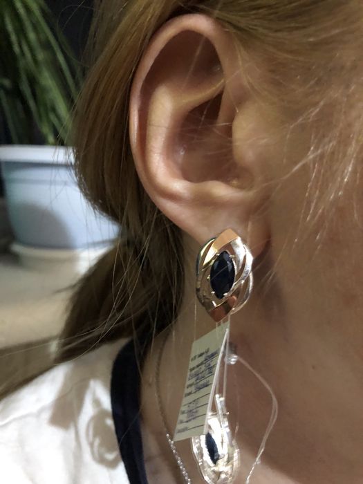 Шикарные серьги, серебро с золотыми пластинами из 375 пробы золота!