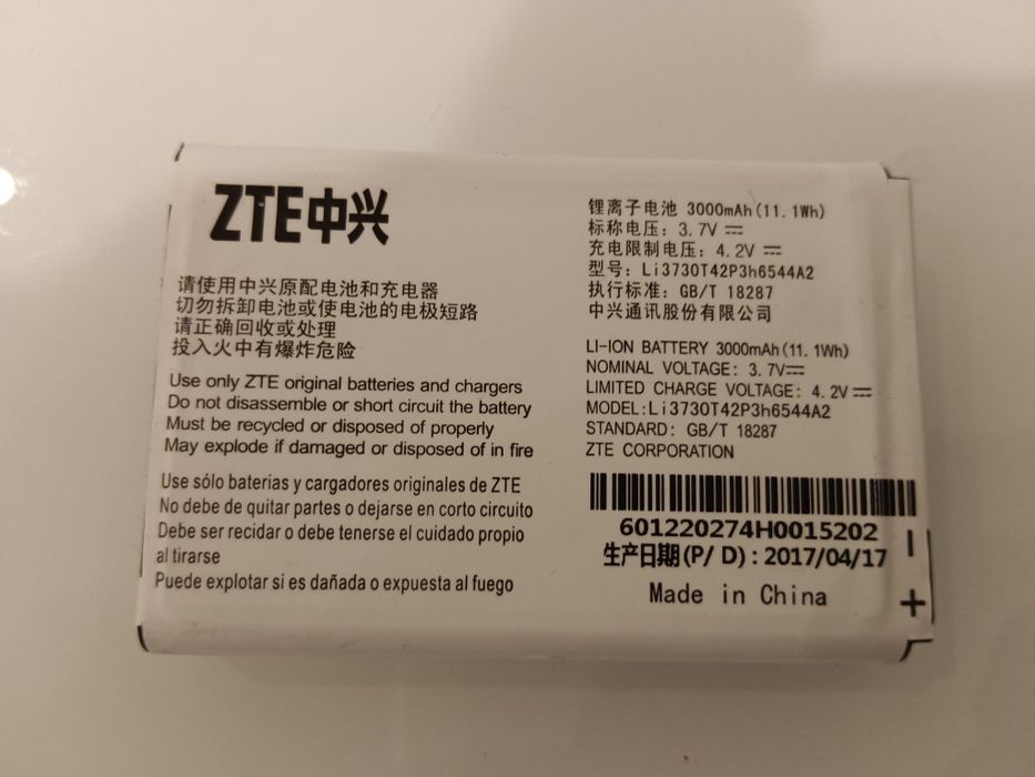 Li3730T42P3H6544A2 Bateria do telefonu ZTE MF286, 3.7V, 3000mAh