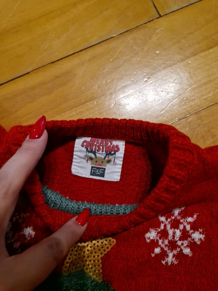 Czerwony świąteczny sweterek f&f