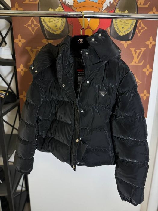 Куртка на зиму PRADA Женский короткий черный Пуховик эко пух премиум