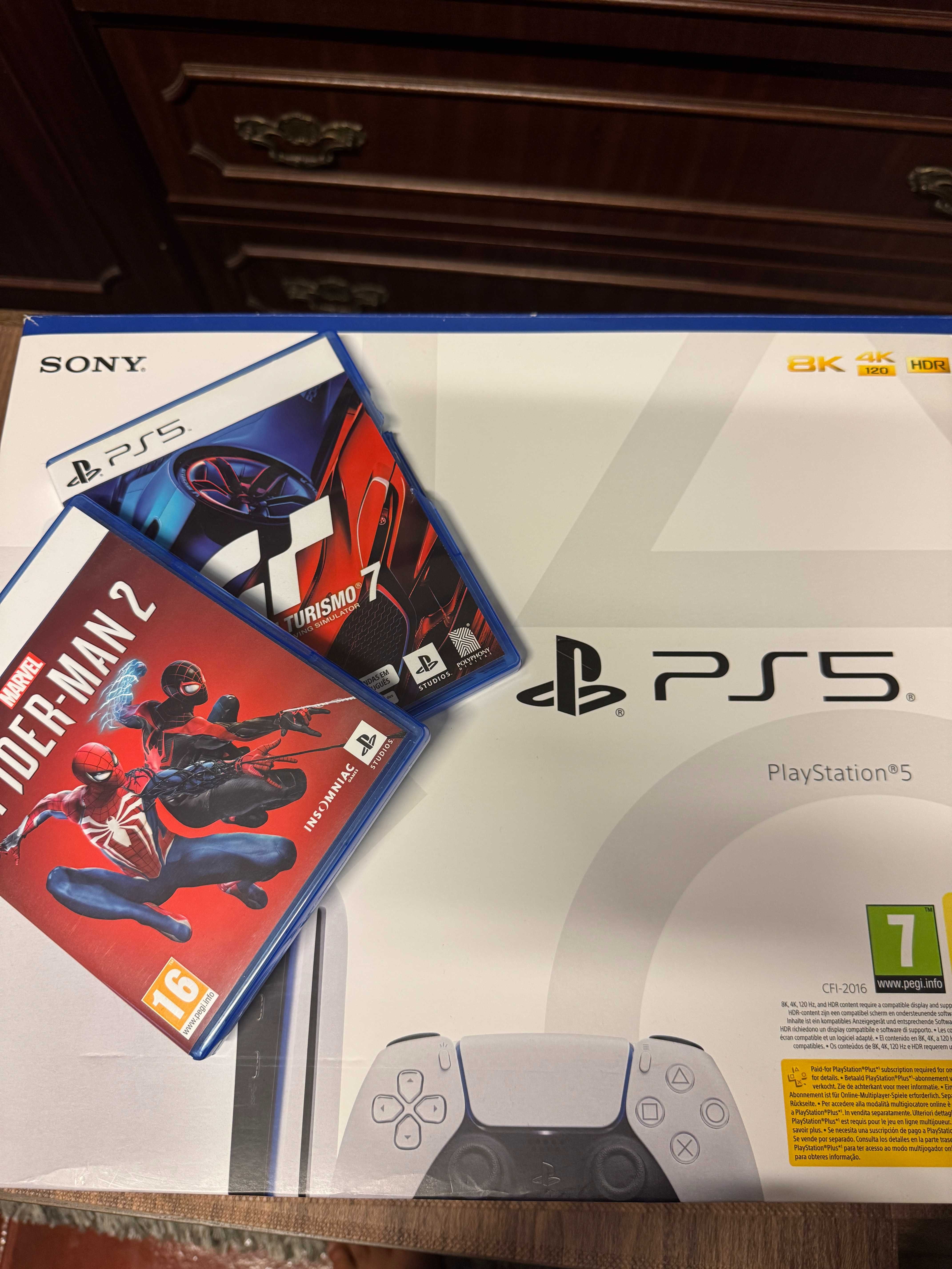 PlayStation 5 (com leitor de discos) + SSD 2TB + 2 Jogos + 2 Comandos