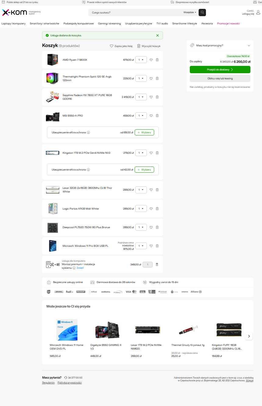 Komputer gamingowy Ryzen 5800X RX 7800 XT 32GB 1TB FV23% Gwarancja 24M
