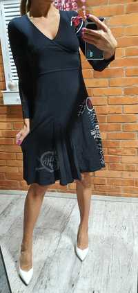 Desigual śliczna sukienka premium bawełna czarna wzory S M