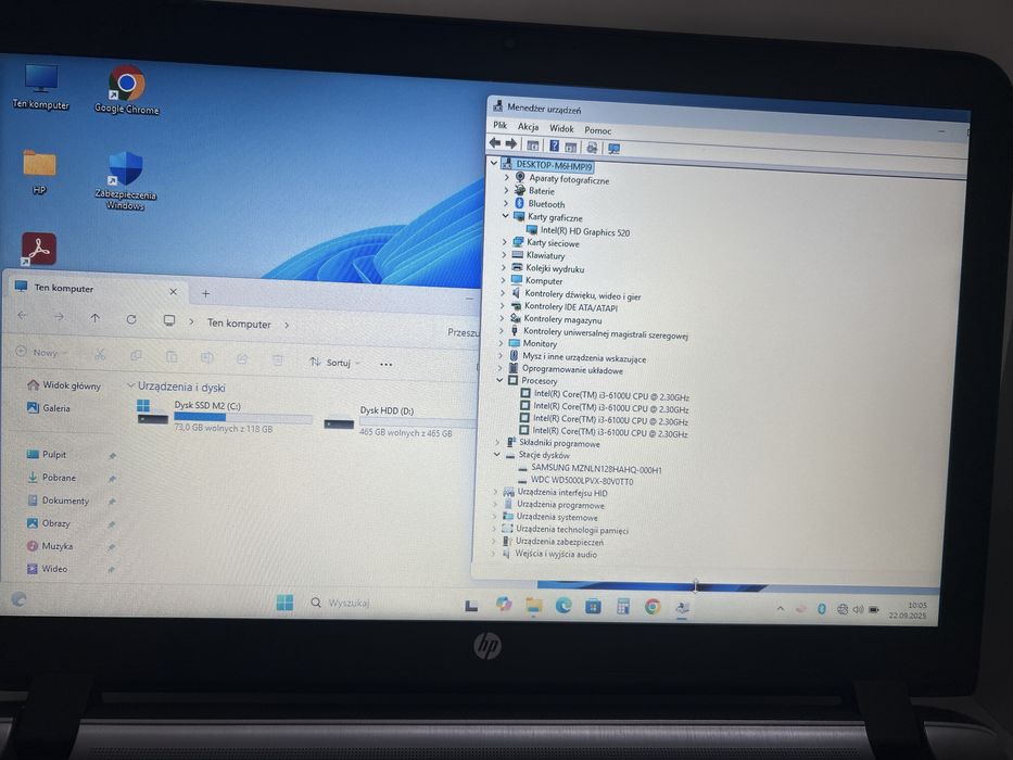 Laptop Poleasingowy HP 450 G3/i3-6100 2,3GHz/8GB DDR4/Dyski 628GB/15"/