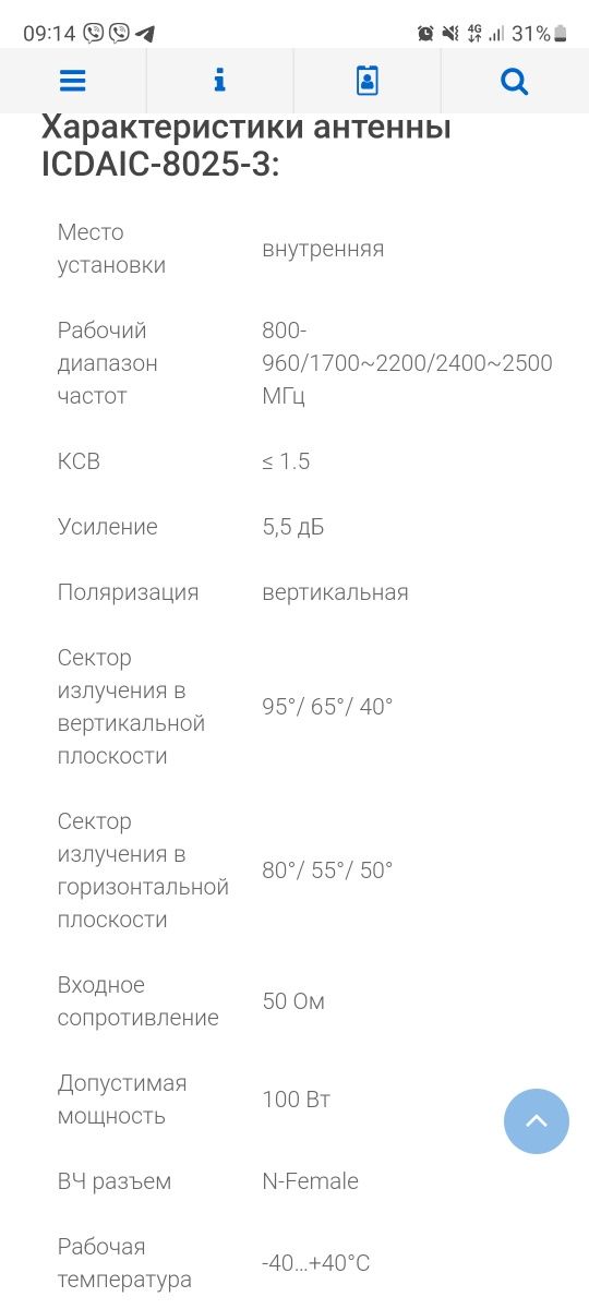Антенна "ГРИБОК" GSM/3G 800-2500 МГЦ ICDAIC-8025-3