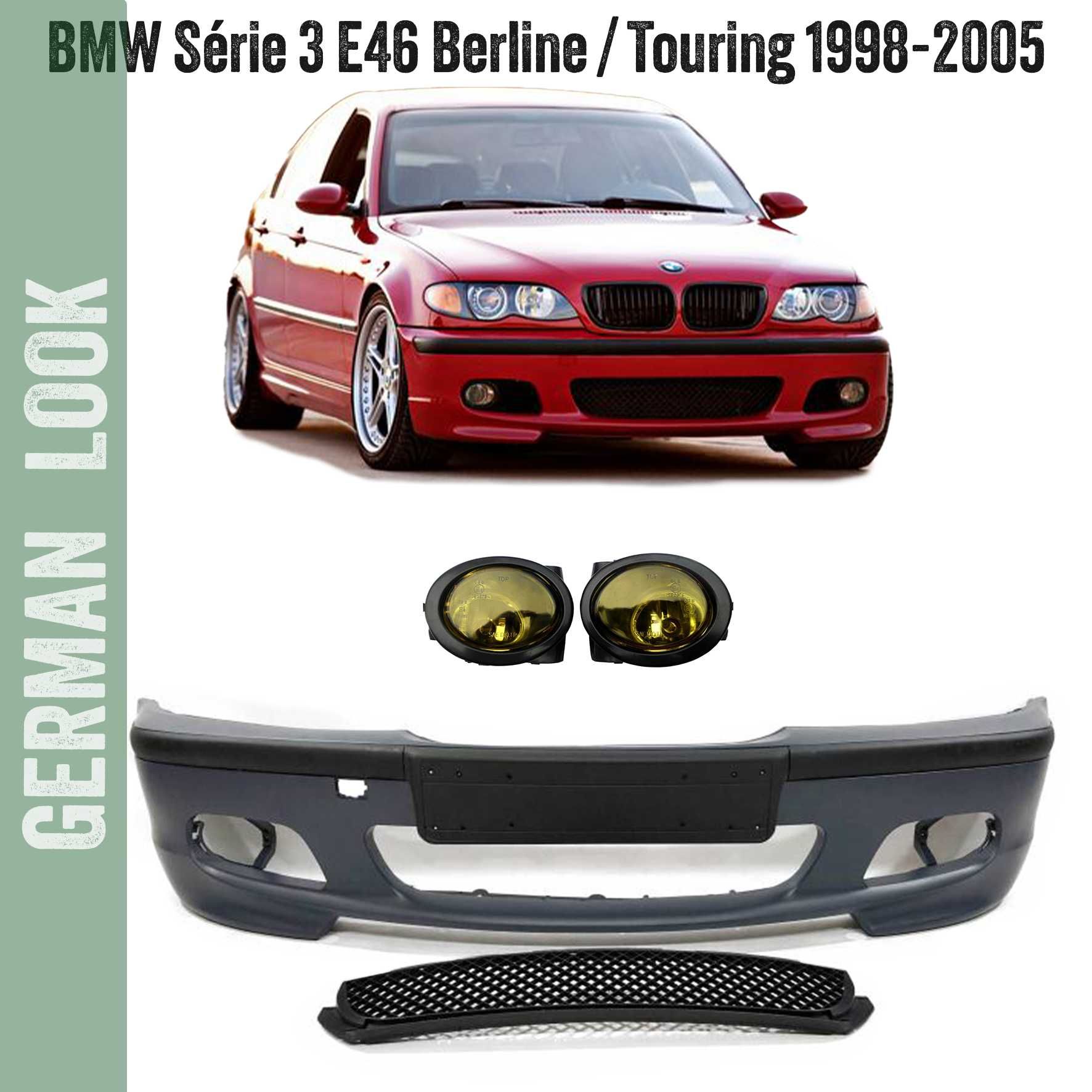 Para-choques para BMW Série 3 E46 Pack M M2 + Faróis nevoeiro amarelos