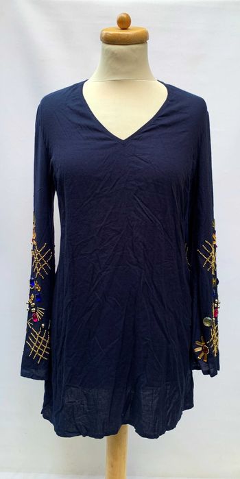 Bluzka Granatowa S 36 Glamorous Rozszerzane Rękawy Dzety Kryształki