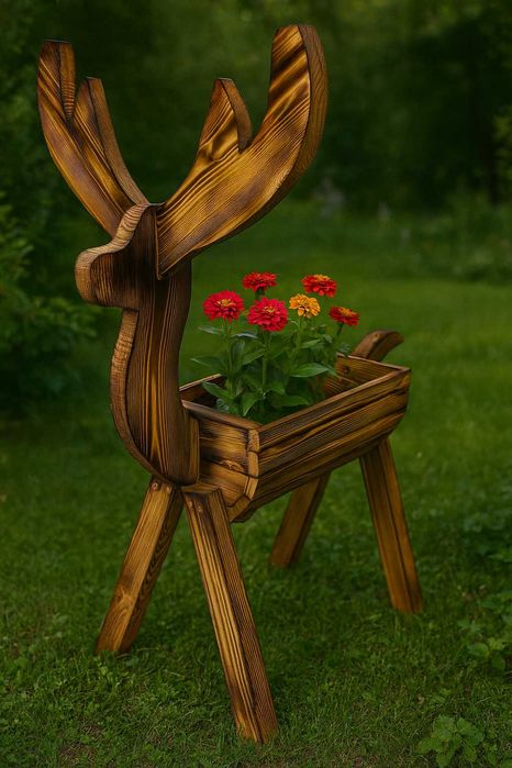 Donica kwietnik JELONEK, JELEŃ ozdoba z DREWNA na prezent ogród dom