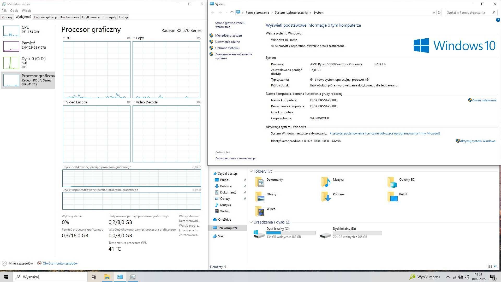 Komputer do gier Ryzen 5 12x3.6GHz/16 GB DDR4/SSD 1TB/RX570 8GB Win10