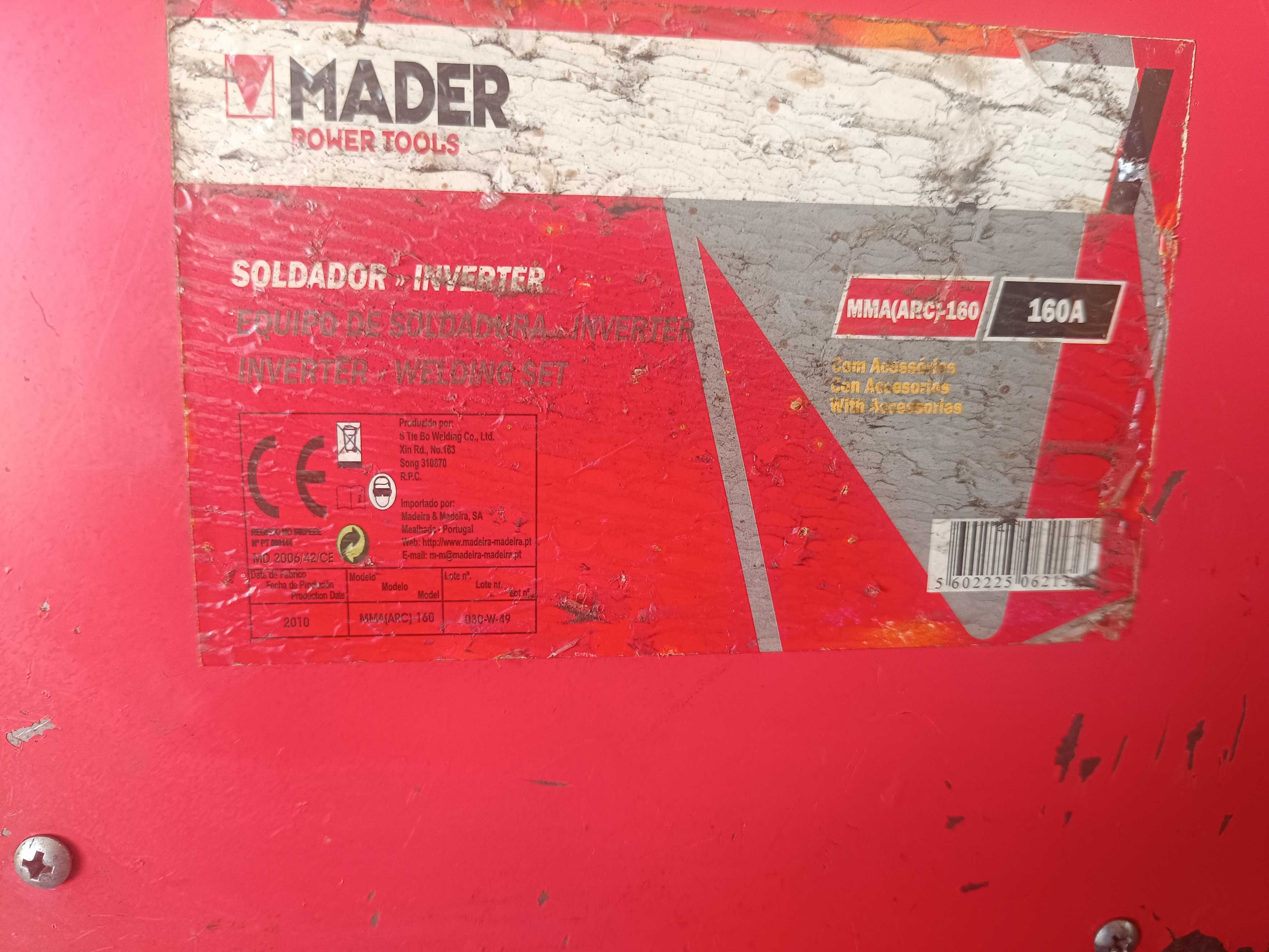 Maquina de Soldar Inverter "MADER" 160 A com eléctrodos e 2 máscaras.