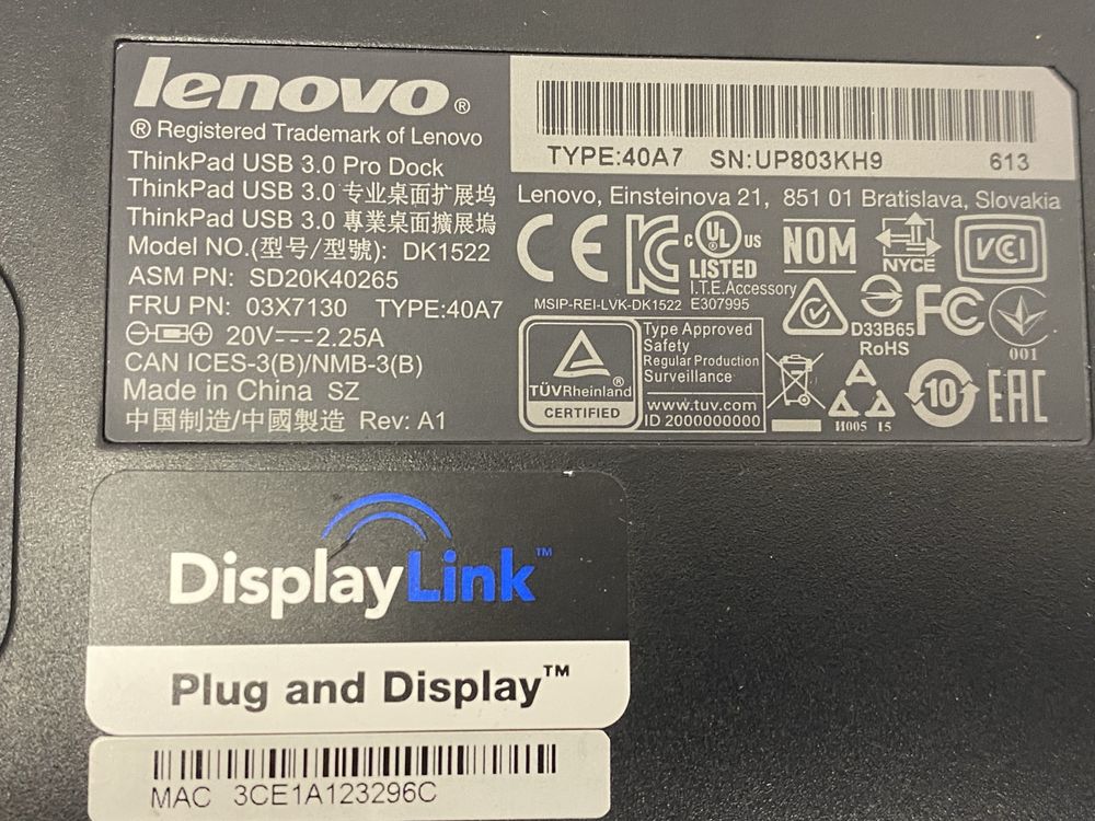 Док-станція Lenovo ThinkPad USB 3.0 Ultra Dock (модель 40A7)
