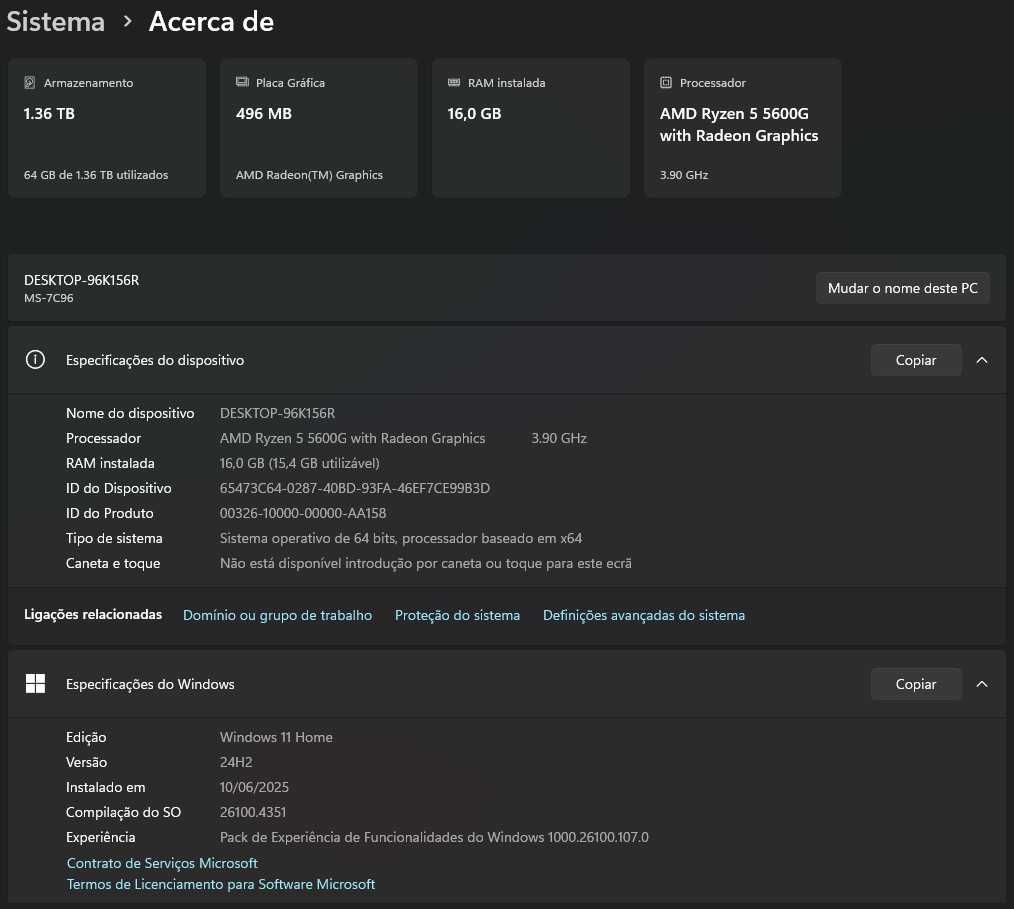 PC base Gaming, Ryzen 5 5600G, GPU Radeon Vega 7, Nvme 1Tb, 16Gb DDR4