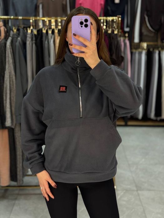 Женская кофта флиска Balenciaga зимняя флис POLAR с карманом кенгуру