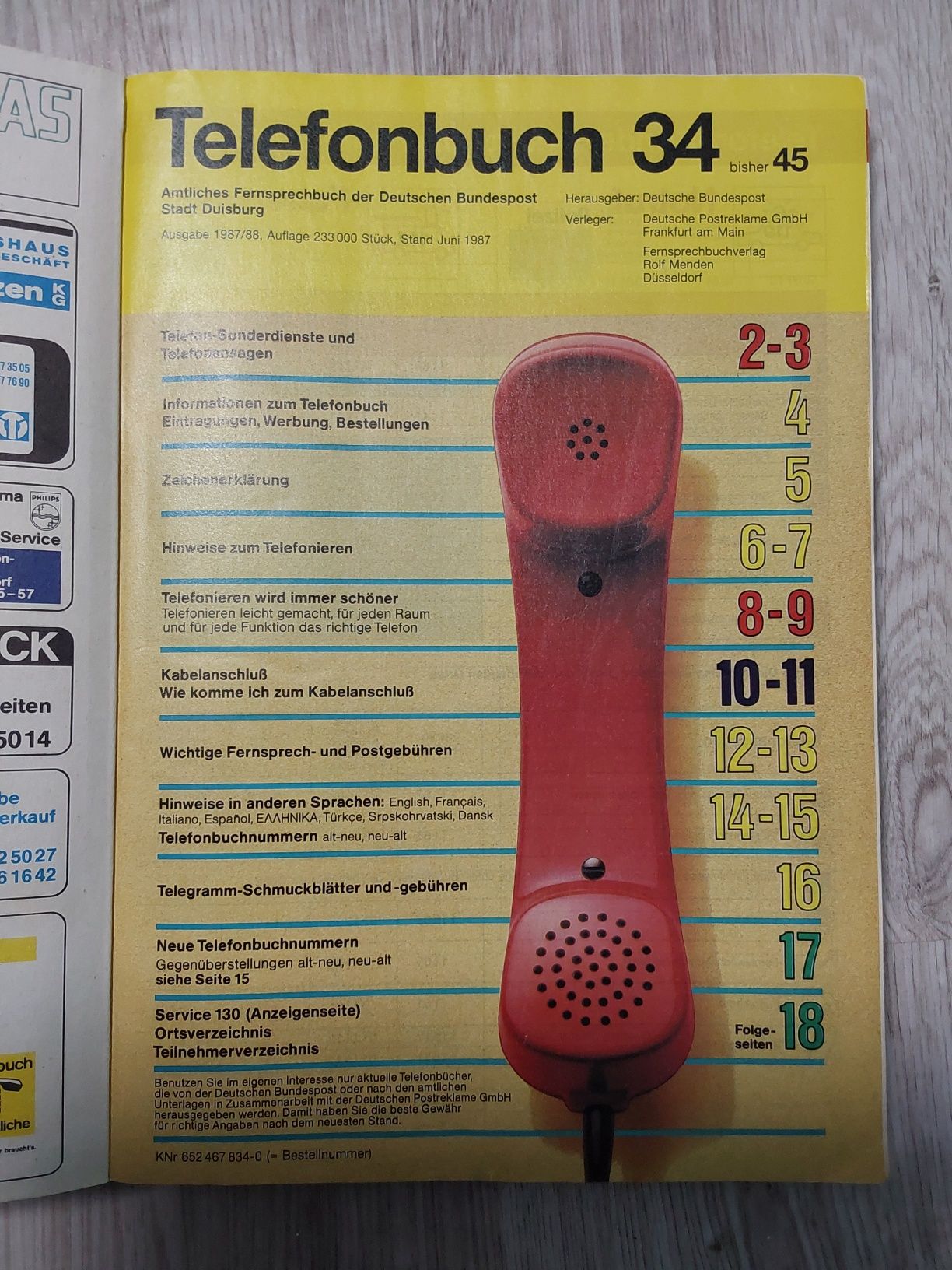 Książka telefoniczna niemiecka 1987