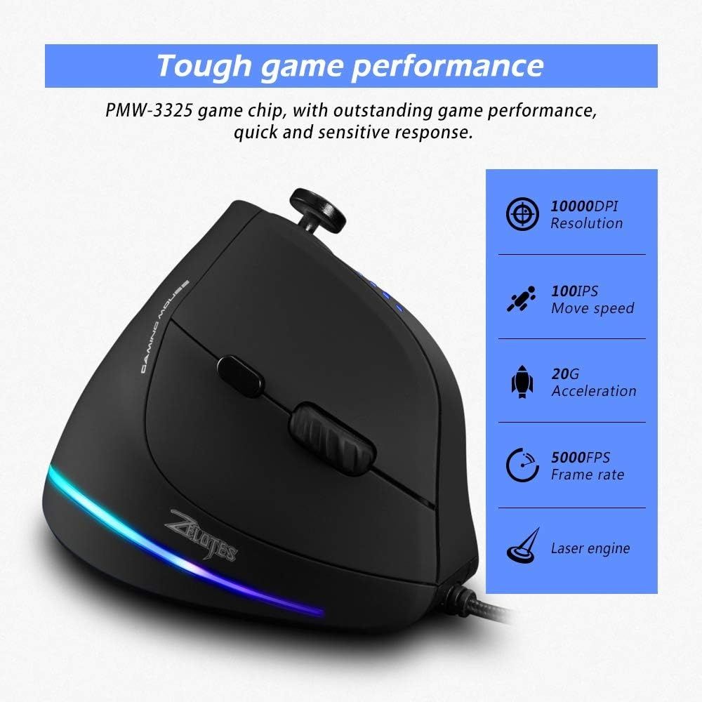Zelotes C18 вертикальна провідна мишка з ергономічним джойстиком, RGB