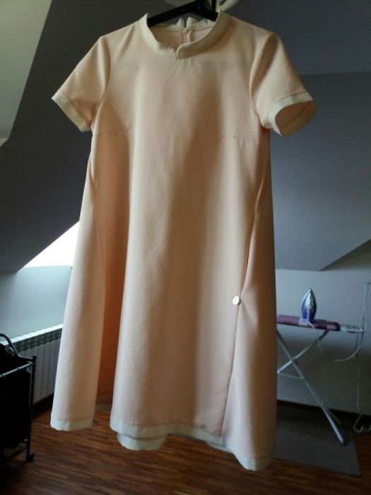 Sukienka trapezowa, pastelowy róz, r. S Ciąża