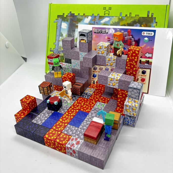 143шт+4 фігурки Магнітний конструктор майнкрафт minecraft кубики лава