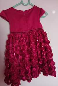 Bordowa sukienka 98, róże 3D, Cool Club Smyk